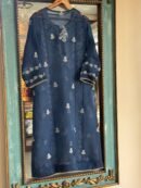 Blue Noor Organza Applique Chikankari Mukaish Kurta Dupatta Set