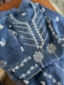 Blue Noor Organza Applique Chikankari Mukaish Kurta Dupatta Set