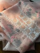 Peach Noor Organza Silk Chikankari With Mukaish Kamdani Fabric