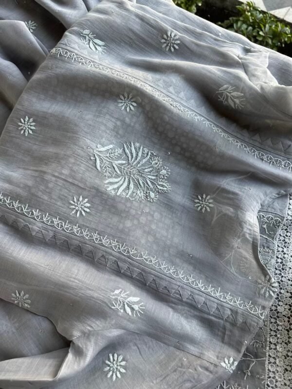 Soft Mulmul Mirror Work X Chikankari Kurta Set - Image 8