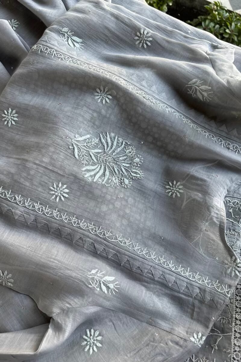 Soft Mulmul Mirror Work X Chikankari Kurta Set