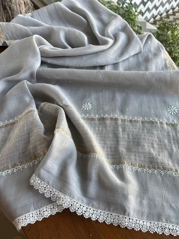 Soft Mulmul Mirror Work X Chikankari Kurta Set - Image 5