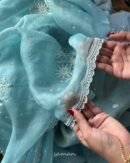 Ice Blue Noor Organza Cutwork Chikankari Saree