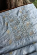 Silk Blue Banarasi Zari Chanderi Unstitched Chikankari Fabrics