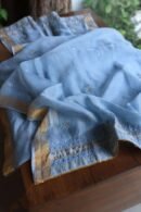 Silk Blue Banarasi Zari Chanderi Unstitched Chikankari Fabrics