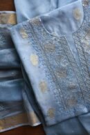 Silk Blue Banarasi Zari Chanderi Unstitched Chikankari Fabrics