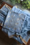 Silk Blue Banarasi Zari Chanderi Unstitched Chikankari Fabrics