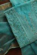 Green Paper Tussar Resham Chikankari Unstitched Kurta Dupatta Set