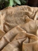 Beige Handloom Kota Chikankari With Mirror Work Unstitched Kurta Dupatta Set