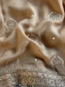 Beige Handloom Kota Chikankari With Mirror Work Unstitched Kurta Dupatta Set