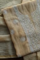 Beige Mal Cotton Chikankari Unstitched Kurta Dupatta Fabrics With Kamdani