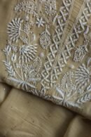 Beige Mal Cotton Chikankari Unstitched Kurta Dupatta Fabrics With Kamdani