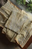 Beige Mal Cotton Chikankari Unstitched Kurta Dupatta Fabrics With Kamdani