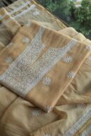 Beige Mal Cotton Chikankari Unstitched Kurta Dupatta Fabrics With Kamdani