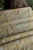 Beige Mal Cotton Chikankari Unstitched Kurta Dupatta Fabrics With Kamdani