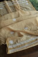 Beige Mal Cotton Chikankari Unstitched Kurta Dupatta Fabrics With Kamdani