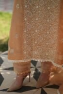 Beige Noor Organza Silk Chikankari Straight Cut Kurta Dupatta Set