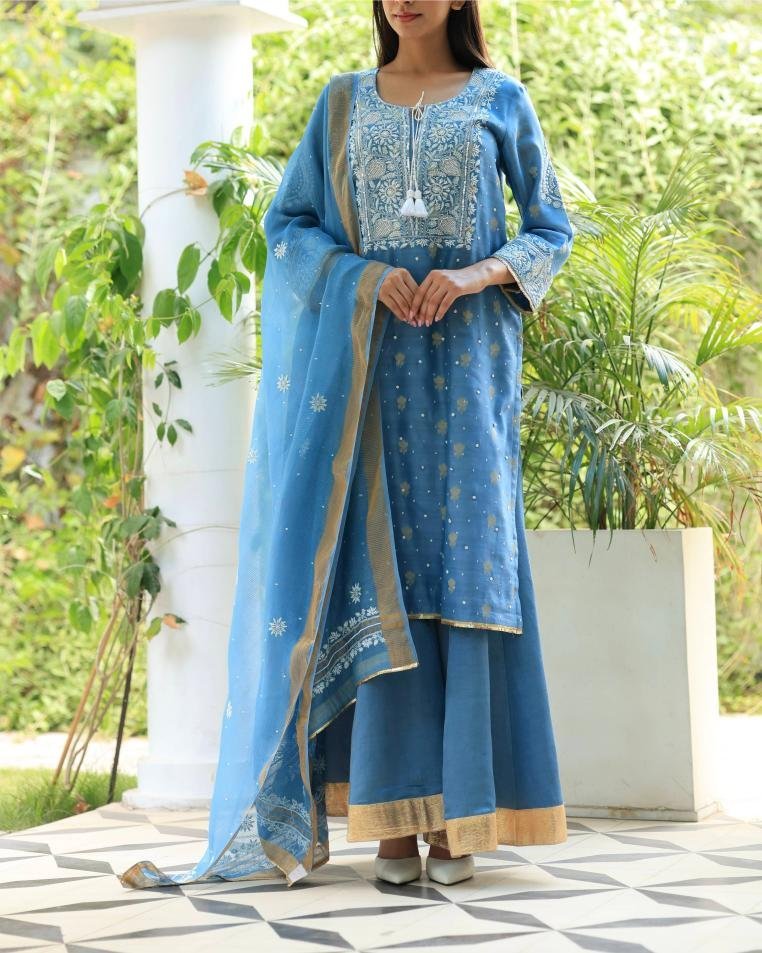 Banarasi Zari Chanderi Chikankari Sharara Set