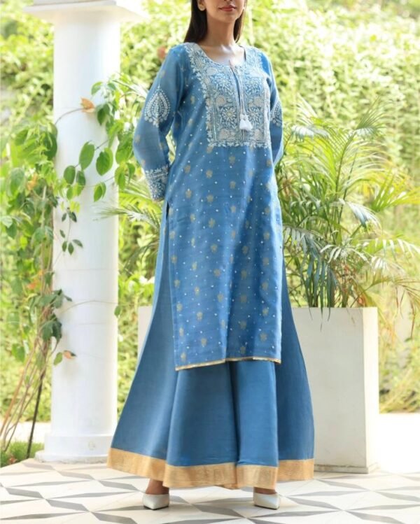 Banarasi Zari Chanderi Chikankari Sharara Set - Image 6