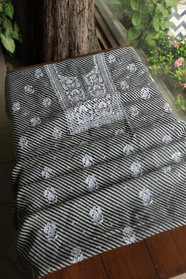 Black Kota Cotton Chikankari Unstitched Kurta Fabrics - Image 2