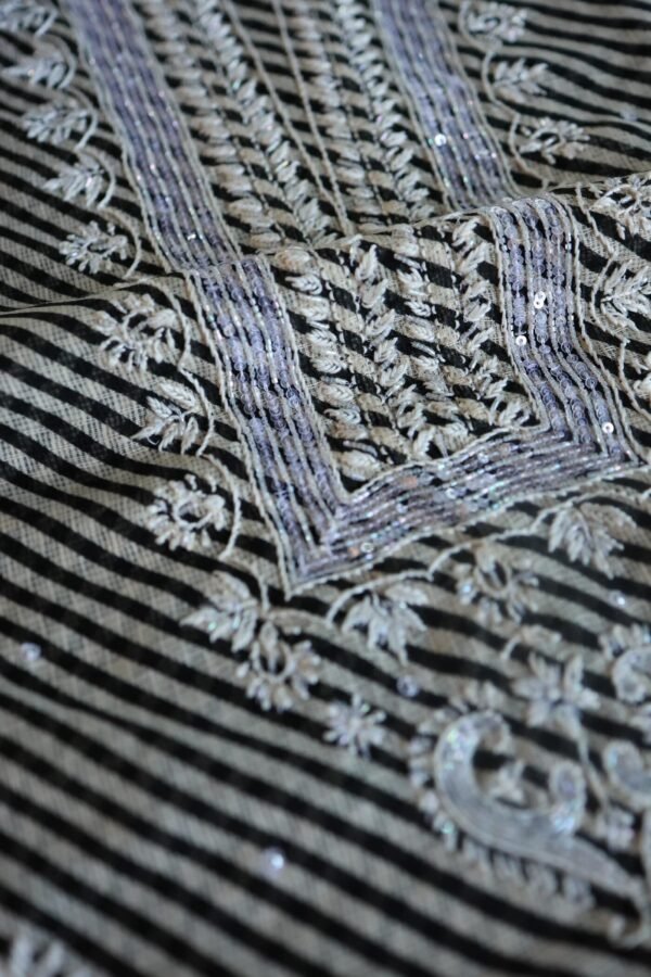 Black Kota Cotton Chikankari Unstitched Kurta Fabrics - Image 4