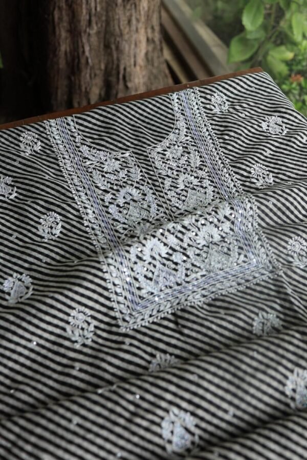 Black Kota Cotton Chikankari Unstitched Kurta Fabrics - Image 4