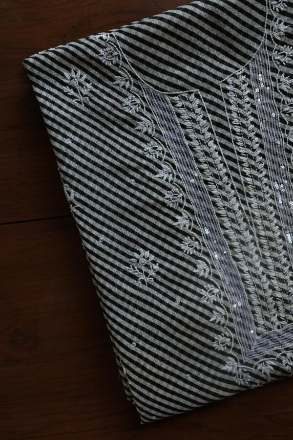 Black Kota Cotton Chikankari Unstitched Kurta Fabrics - Image 8