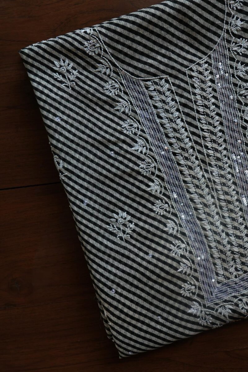 Black Kota Cotton Chikankari Unstitched Kurta Fabrics