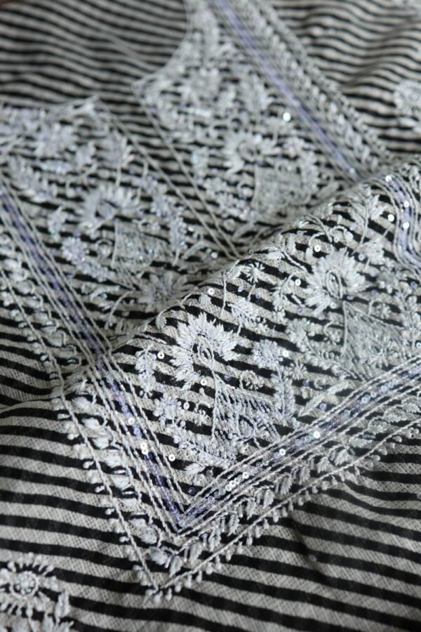 Black Kota Cotton Chikankari Unstitched Kurta Fabrics - Image 5