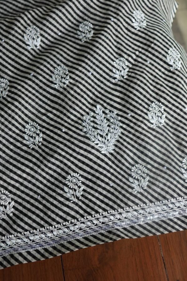 Black Kota Cotton Chikankari Unstitched Kurta Fabrics - Image 6