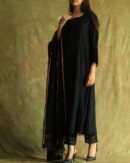 Black Mal Chanderi Pearl Work Chikankari Anarkali With Dupatta