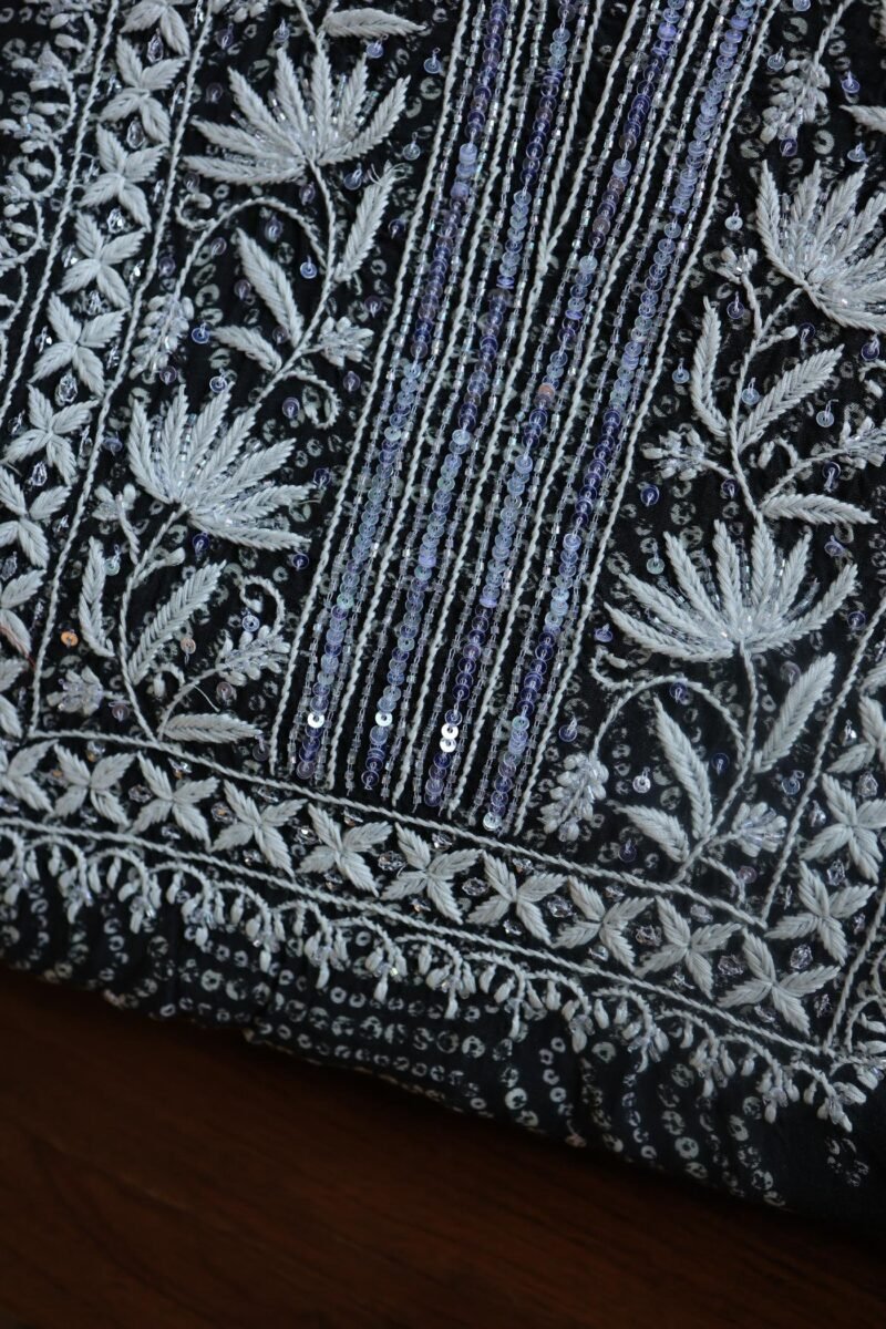 Black Muslin Chikankari Kurta Fabrics