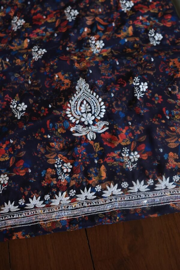 Black Muslin Chikankari Kurta Fabrics - Image 4