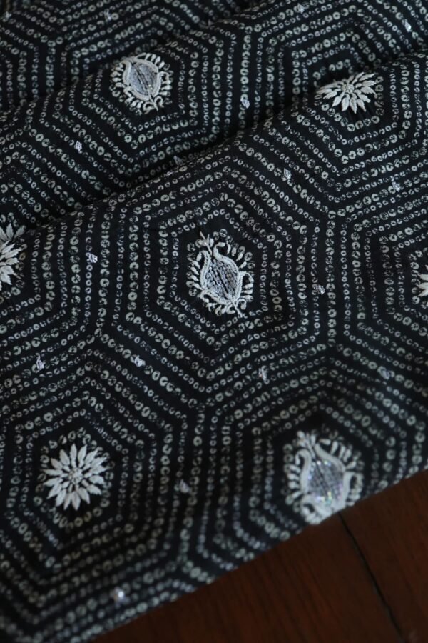 Black Muslin Chikankari Kurta Fabrics - Image 3