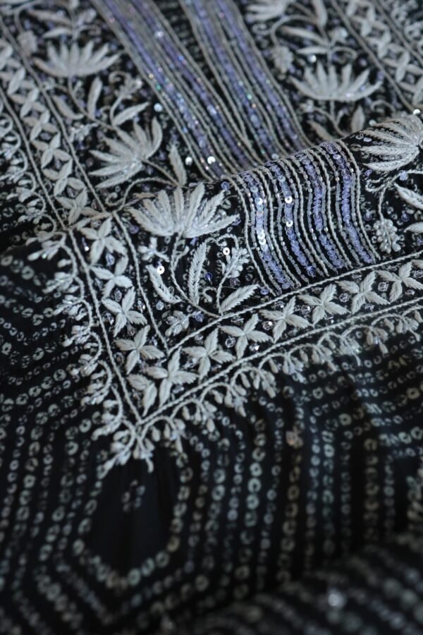 Black Muslin Chikankari Kurta Fabrics - Image 4