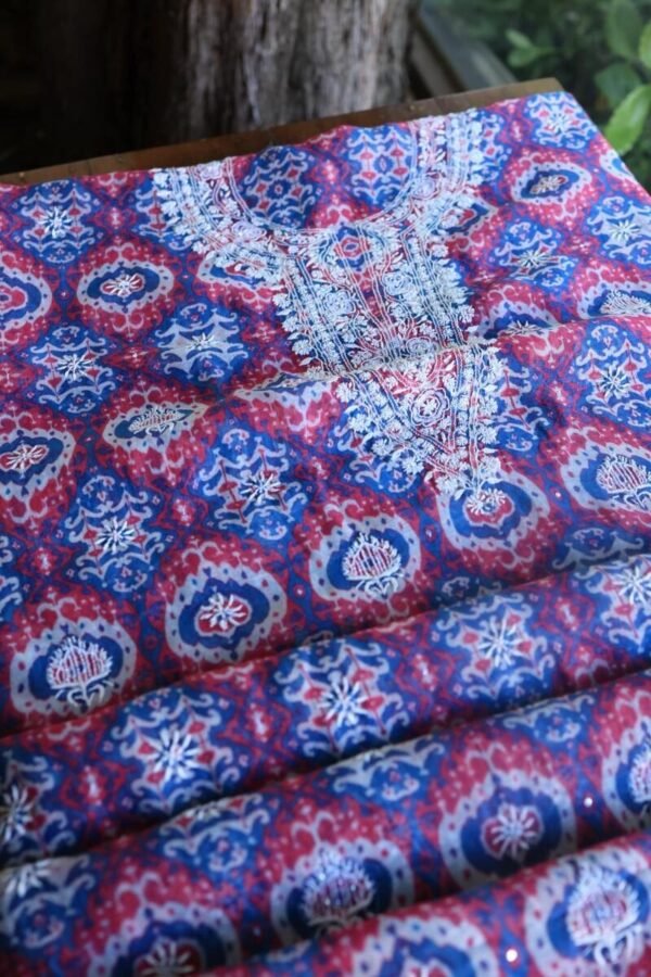 Black & Pink Soft Cotton Printed Unstitched Kurta Dupatta Set with Chikankari & Sequin Work - Image 10