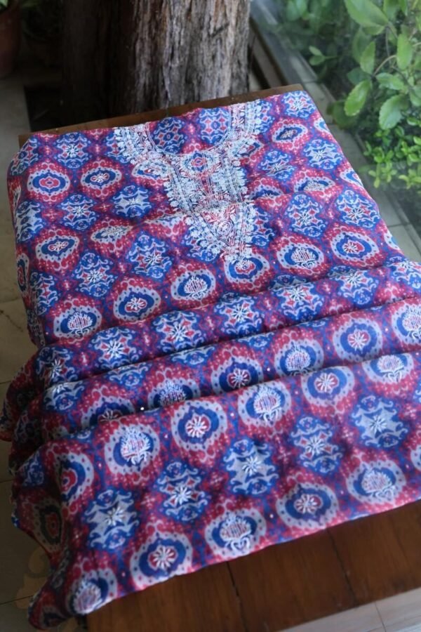 Black & Pink Soft Cotton Printed Unstitched Kurta Dupatta Set with Chikankari & Sequin Work - Image 8
