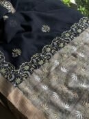 Black Silk Gheecha Palla Kota Chikankari Saree