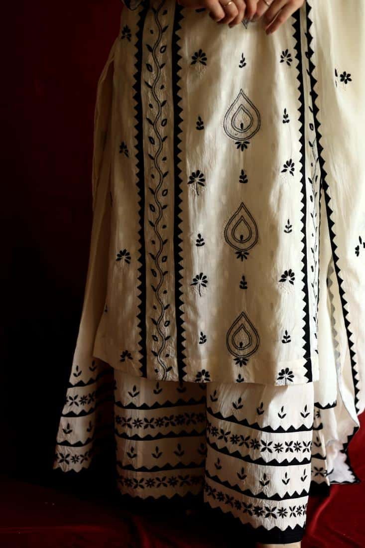 Black & White Applique Work With Fine Chikankari Ready to Wear Kurta