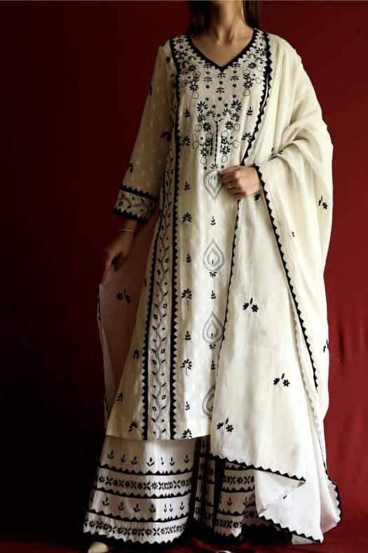 Black & White Daraz Cotton Fine Chikankari Dupatta