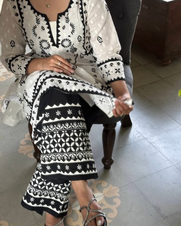 Black & White Daraz Chikankari Palazzo - Image 3