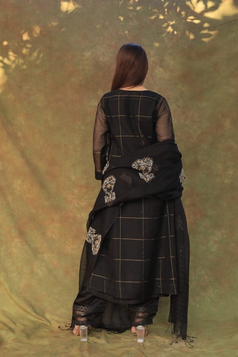 Black Zari Kota Ready to Wear Kurta Set