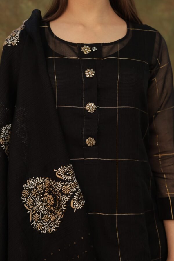 Black Zari Kota Ready to Wear Kurta Set - Image 6
