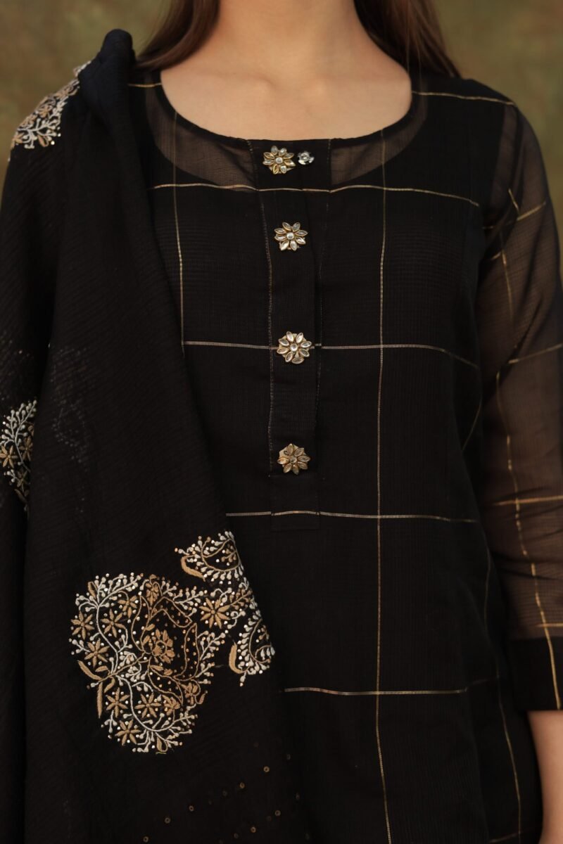 Black Zari Kota Ready to Wear Kurta Set