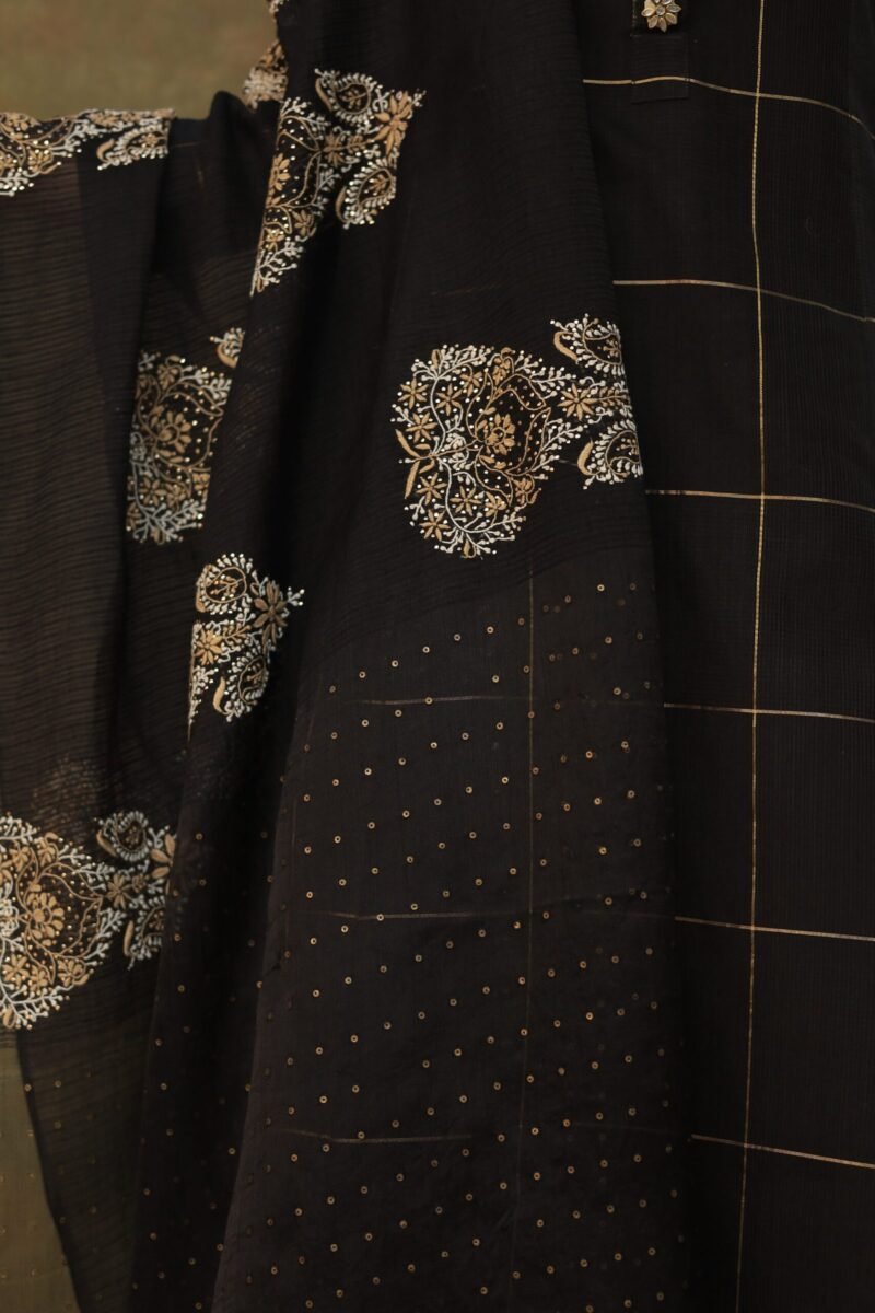 Black Zari Kota Ready to Wear Kurta Set
