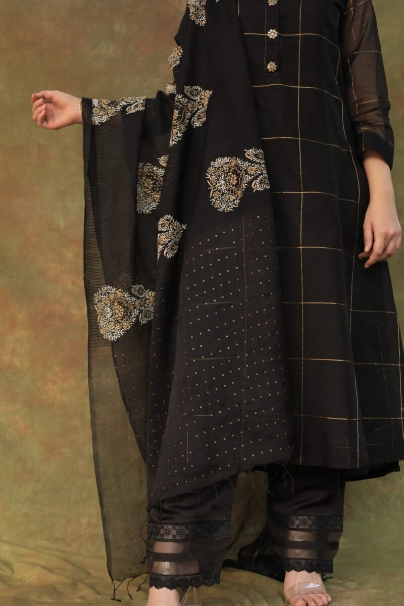 Black Zari Kota Ready to Wear Kurta Set