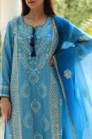 Chanderi Daraz Applique Chikankari Mukaish Kurta Dupatta Set