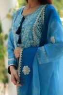 Chanderi Daraz Applique Chikankari Mukaish Kurta Dupatta Set