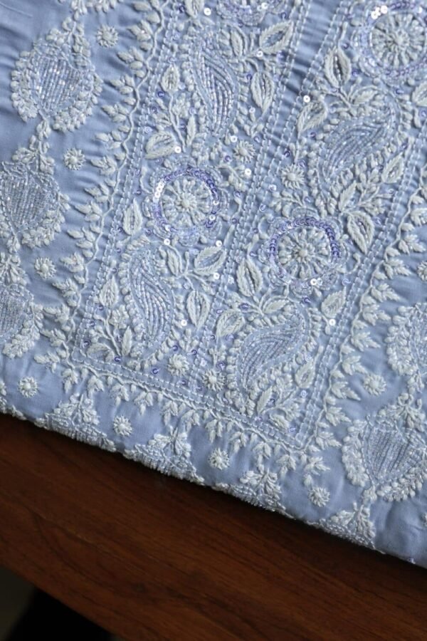 Powder Blue Cotton Chikankari Unstitched Kurta Fabrics - Image 2