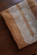 Orange Linen Chikankari Unstitched Men's Kurta Fabric